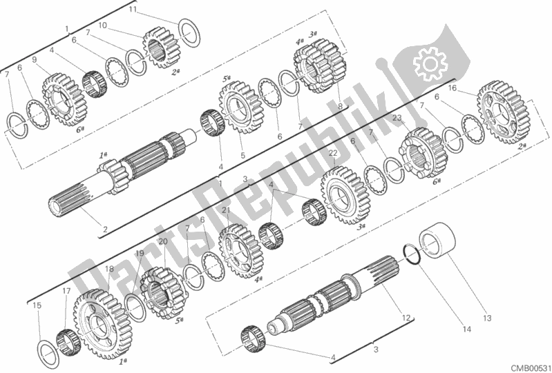 All parts for the Gear Box of the Ducati Multistrada 1260 Enduro USA 2019